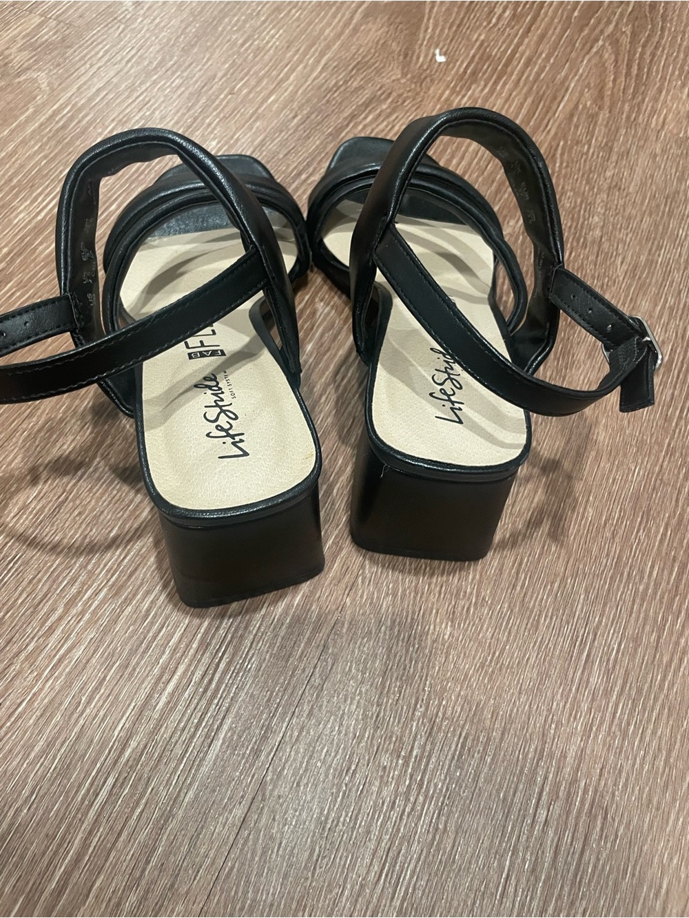 Life Stride Celia Black Strappy Block Heel Sandals - Picture 7 of 10
